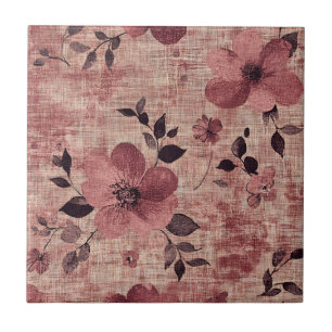 Carreau Motif Lin Floral Rosé Rustique (2)