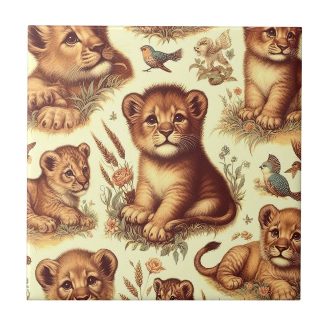 Carreau Motif Lion vintage mignon bébé (Devant)