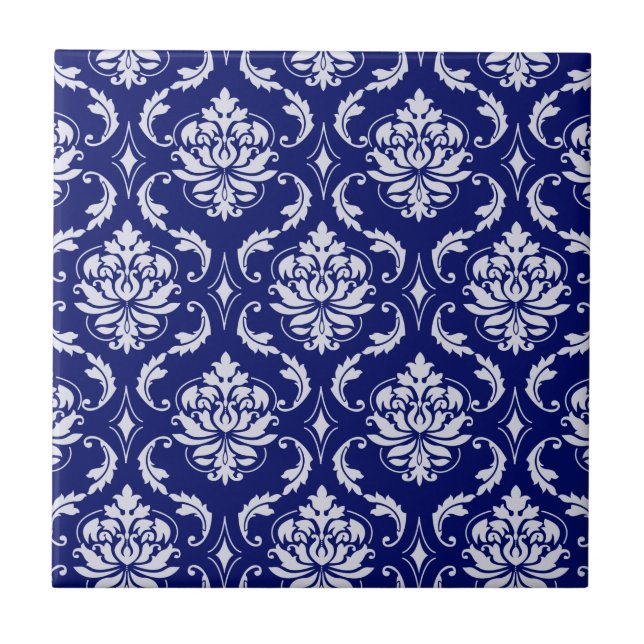 Carreau Motif lumineux de damassé de bleu marine (Devant)