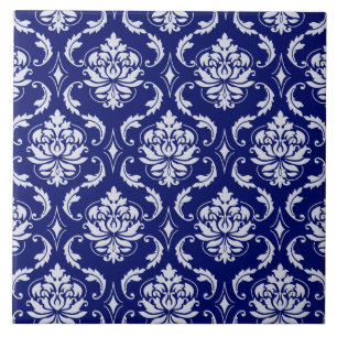 Carreau Motif lumineux de damassé de bleu marine