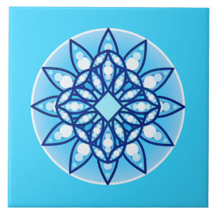 Carreau motif Mandala en bleu ciel, cobalt et blanc