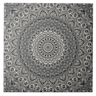 Carreau Motif Mandala géométrique noir et blanc