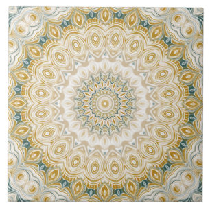 Carreau Motif Mandala Gold et White avec accents Turquoise