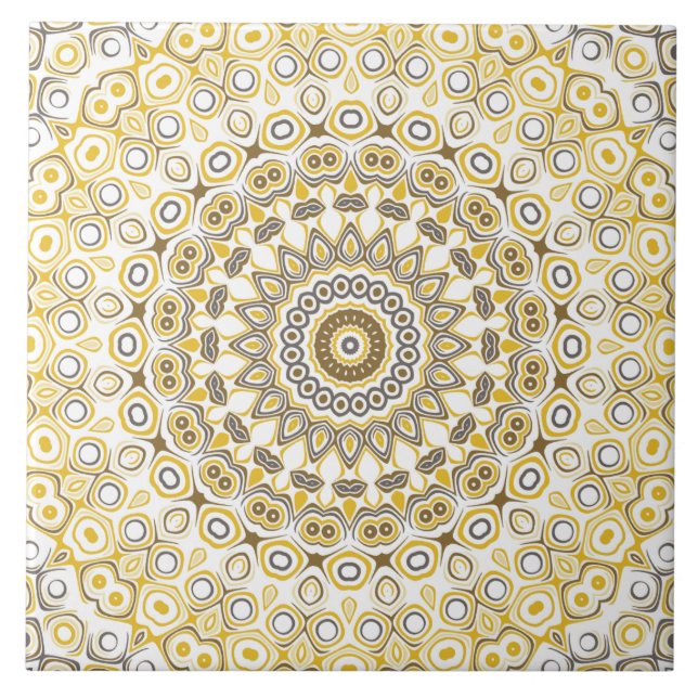 Carreau Motif Mandala jaune or (Devant)