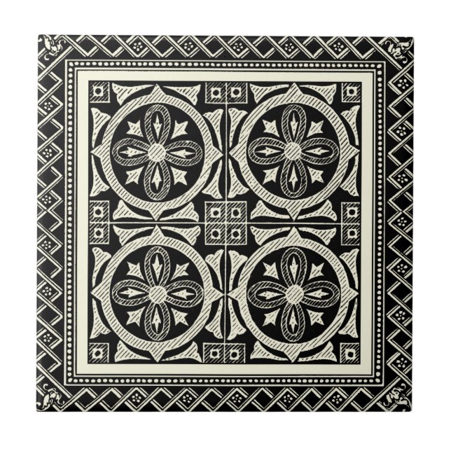 Carreau Motif Mandala noir et blanc par Vision Studio (Devant)