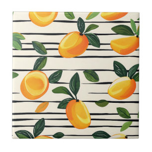 Carreau Motif Mango Aquarelle avec Feuilles verts