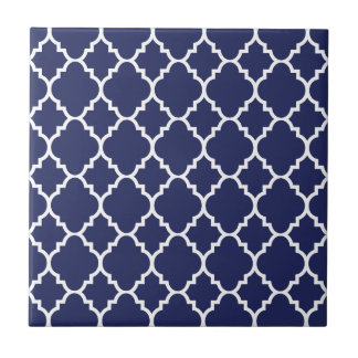 Carreau Motif marocain blanc de Quatrefoil de bleu marine