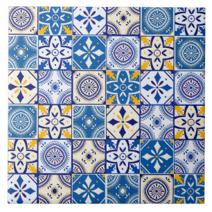 Carreau Motif marocain en bleu crème jaune Turquoise blanc