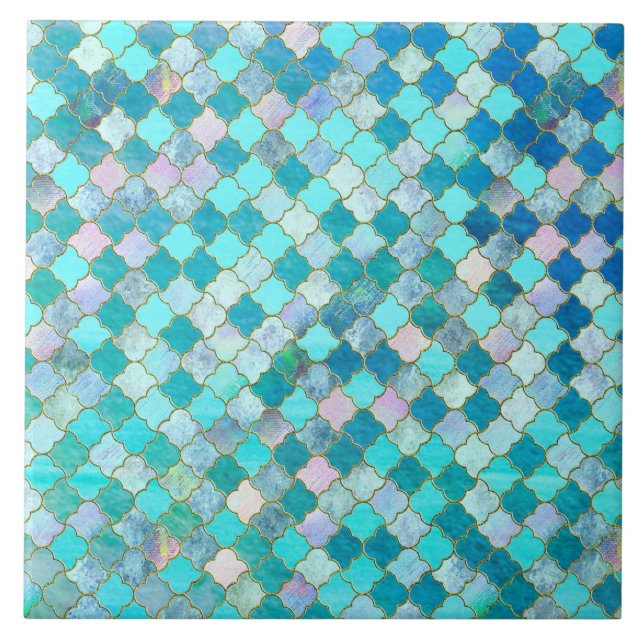 Carreau Motif marocain oriental de tuile d'or turquoise (Devant)