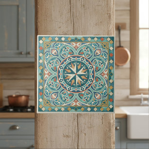 Carreau Motif méditerranéen coloré Pat#7 sarcelle ID1195