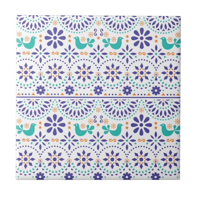 Carreau Motif mexicain d'art populaire de tuile d'oiseau (Devant)
