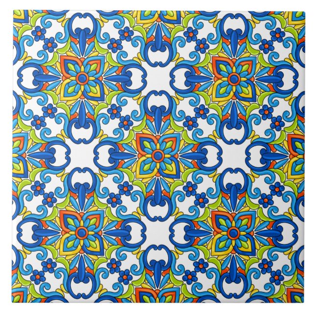 Carreau Motif mexicain Talavera Abstrait en carrelage bleu (Devant)