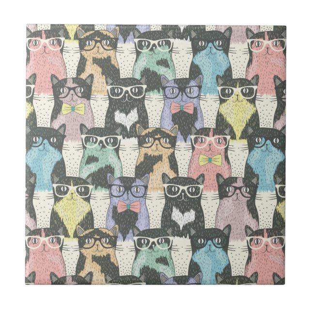 Carreau Motif mignon de chats de hippie (Devant)