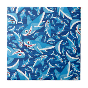 Carreau Motif mignon de requin de bande dessinée