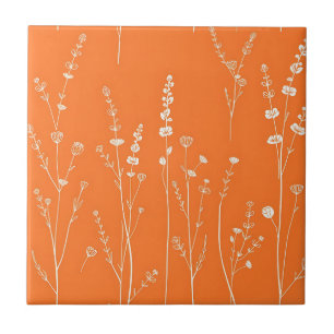 Carreau Motif minimaliste de fleur sauvage orange brûlé
