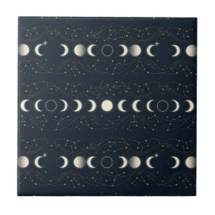 Carreau Motif minimaliste des phases lunaires avec des éto