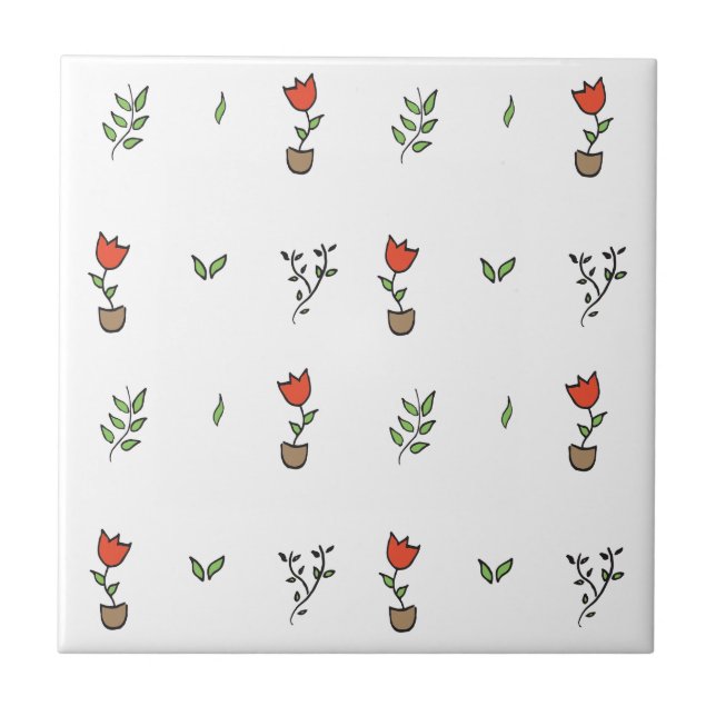 Carreau Motif mis en pot d'usine de tulipe rouge (Devant)
