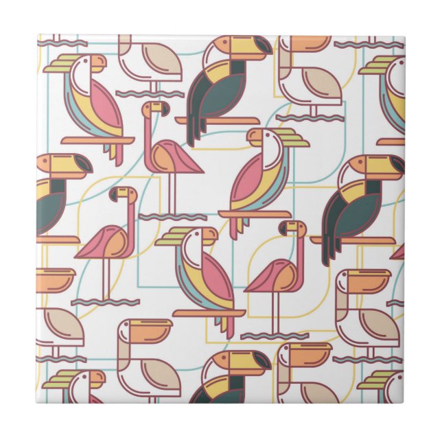 Carreau Motif moderne avec les oiseaux tropicaux (Devant)