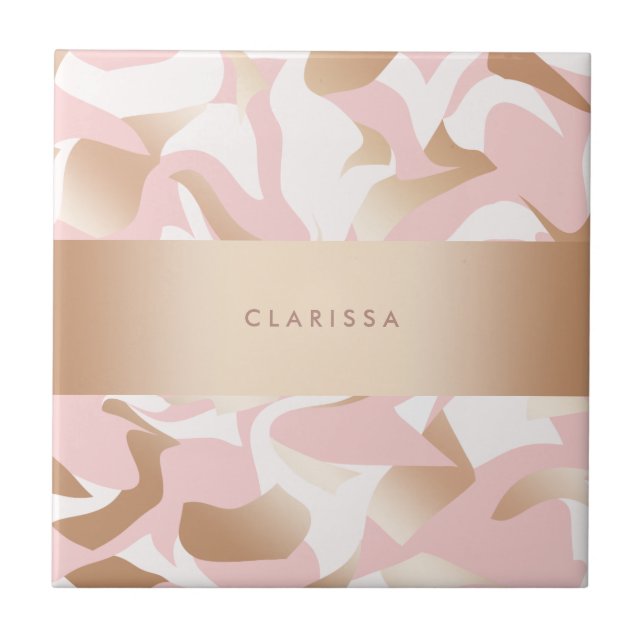 Carreau Motif moderne élégant d'abrégé sur blanc de rose (Devant)