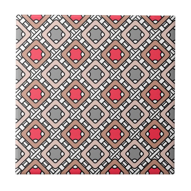 Carreau motif moderne géométrique art déco gris rouge, bei (Devant)