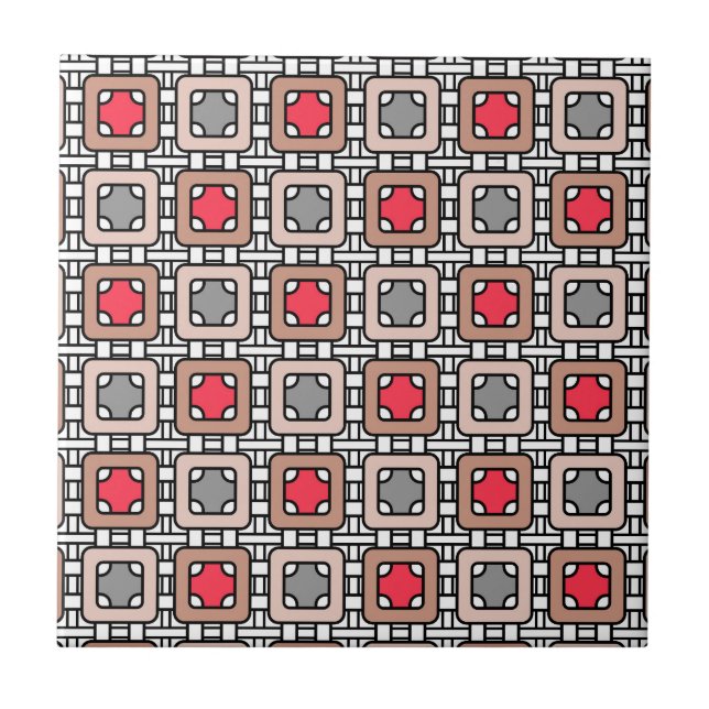 Carreau motif moderne géométrique art déco gris rouge, bei (Devant)