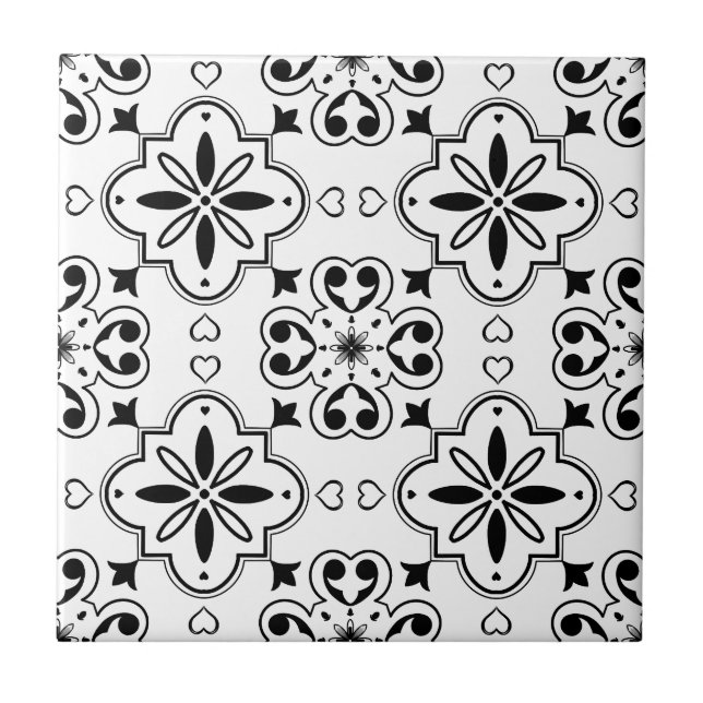 Carreau Motif moderne méditerranéen noir blanc sans coutur (Devant)