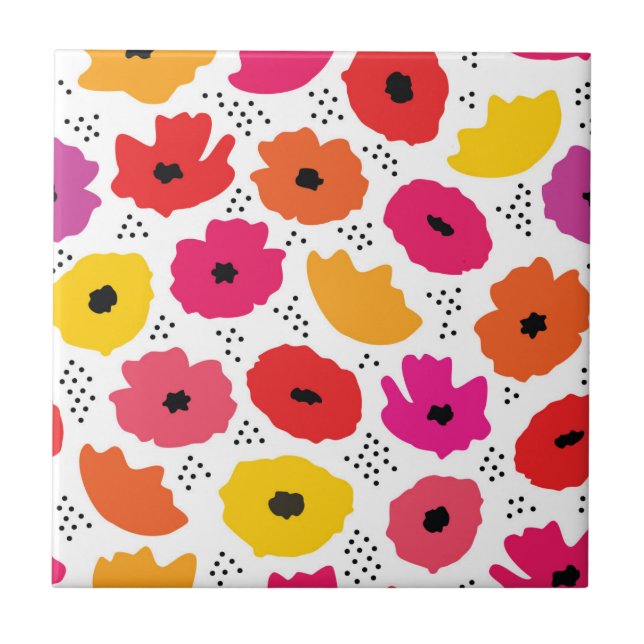 Carreau Motif moderne Pavot Rose Rouge Orange Floral Point (Devant)