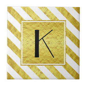 Carreau Motif Monogramme Rayures Or