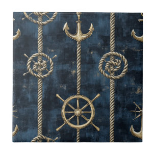 Carreau Motif nautique Ancre & Barre dorée
