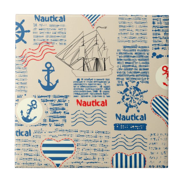 Carreau Motif nautique de journal (Devant)