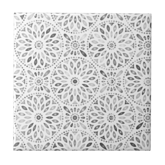 Carreau Motif noir blanc de Mandala Abstrait (Devant)