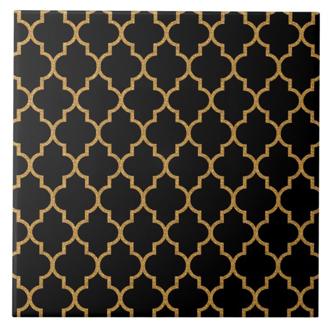 Carreau Motif noir de Quatrefoil d'or (Devant)