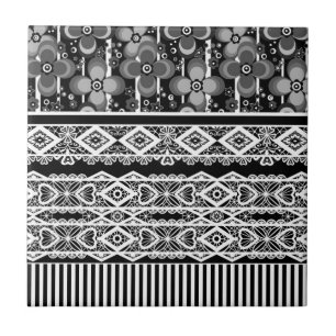 Carreau Motif noir et blanc avec dentelle et patchwork