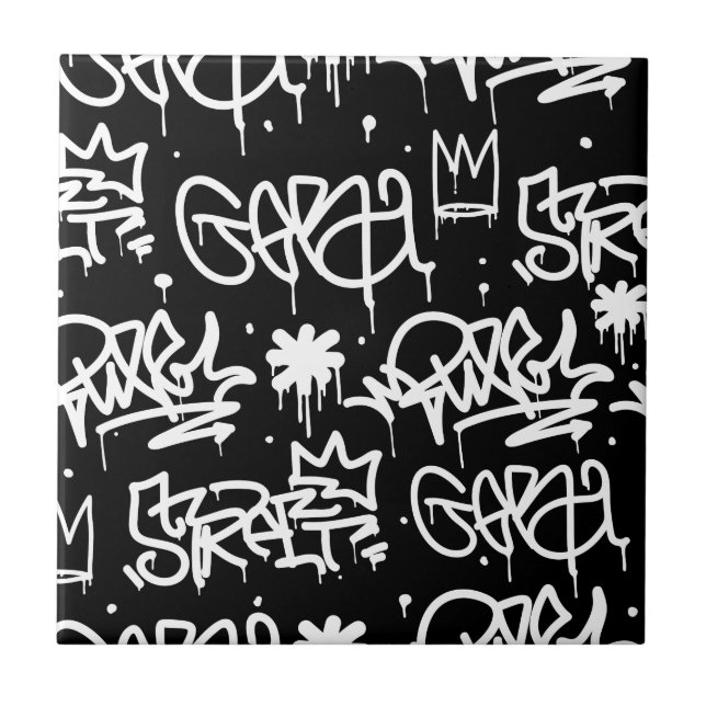 Carreau Motif noir et blanc de graffiti (Devant)