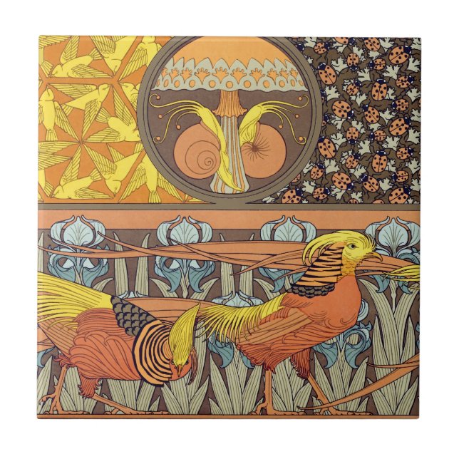 Carreau Motif oiseau de la nature Art nouveau français vin (Devant)