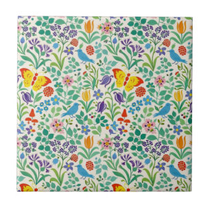 Carreau Motif Oiseaux, Papillons & Fleurs Sauvages