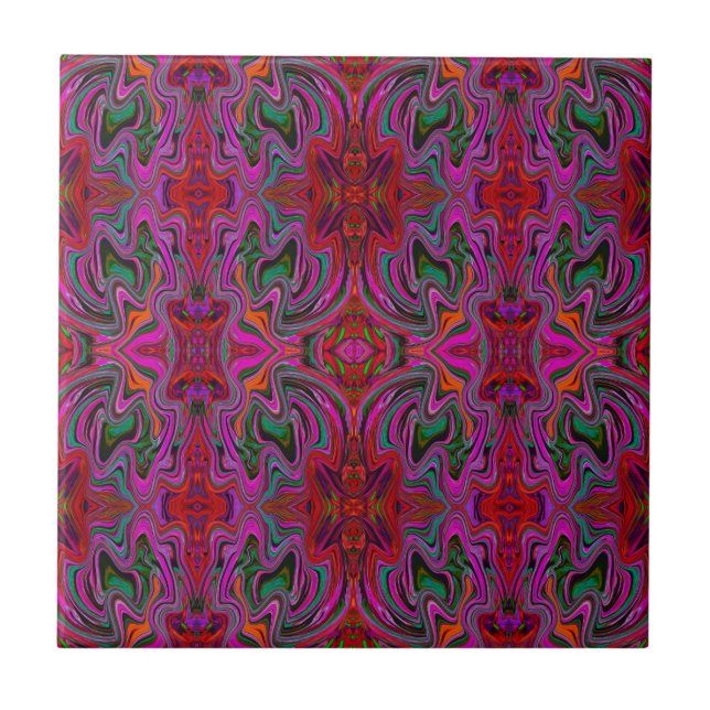 Carreau Motif ondulé magenta, rouge et vert trippy cool (Devant)
