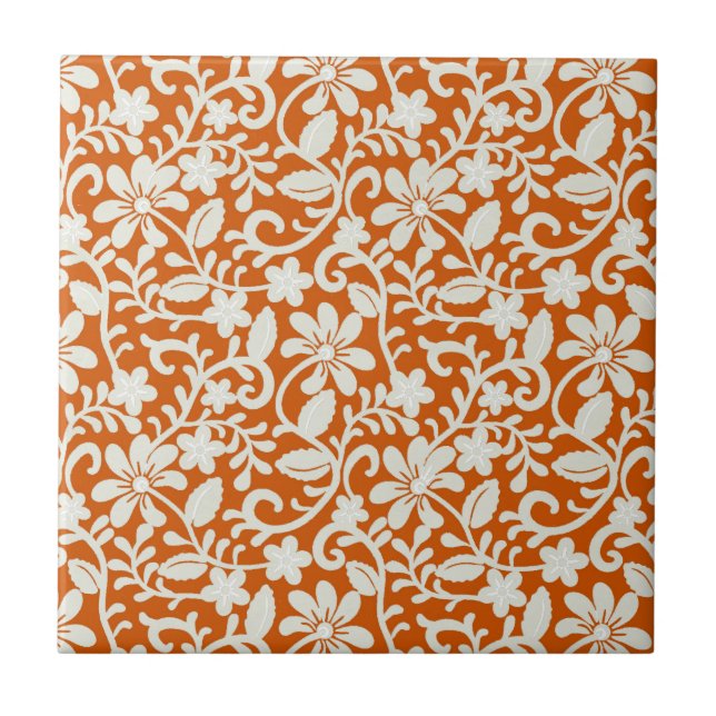 Carreau Motif orange brûlé par damassé florale chique (Devant)