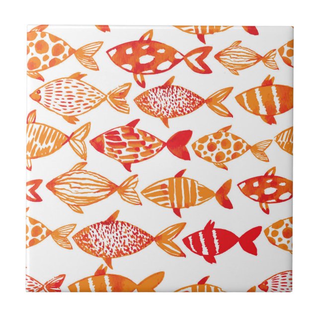 Carreau Motif orange lumineux de poissons d'aquarelle (Devant)