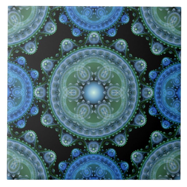 Carreau Motif oriental bleu fractal (Devant)