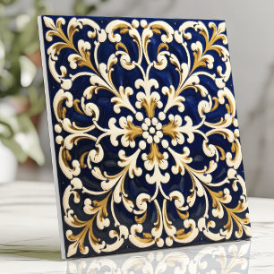Carreau Motif orné bleu et or