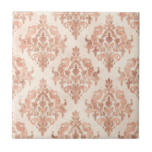 Carreau Motif ornemental aquarelle damassé pêche chaud