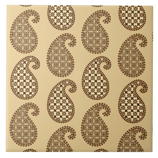 Carreau Motif Paisley, bronzage, crème et chocolat (Devant)