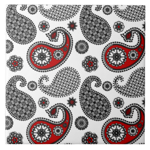 Carreau Motif Paisley, noir, blanc et rouge