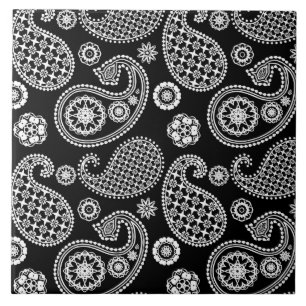 Carreau Motif Paisley, noir et blanc