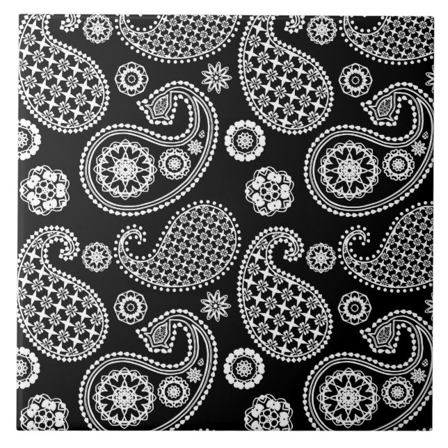 Carreau Motif Paisley, noir et blanc (Devant)