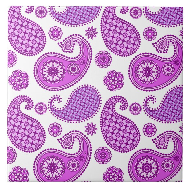 Carreau Motif Paisley, violet, violet et blanc (Devant)