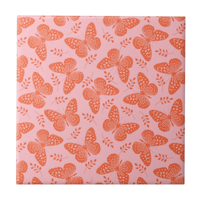 Carreau Motif papillon orange sur arrière - plan rose (Devant)