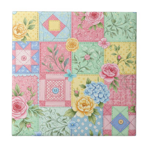 Carreau Motif Patchwork de Rose Romantique