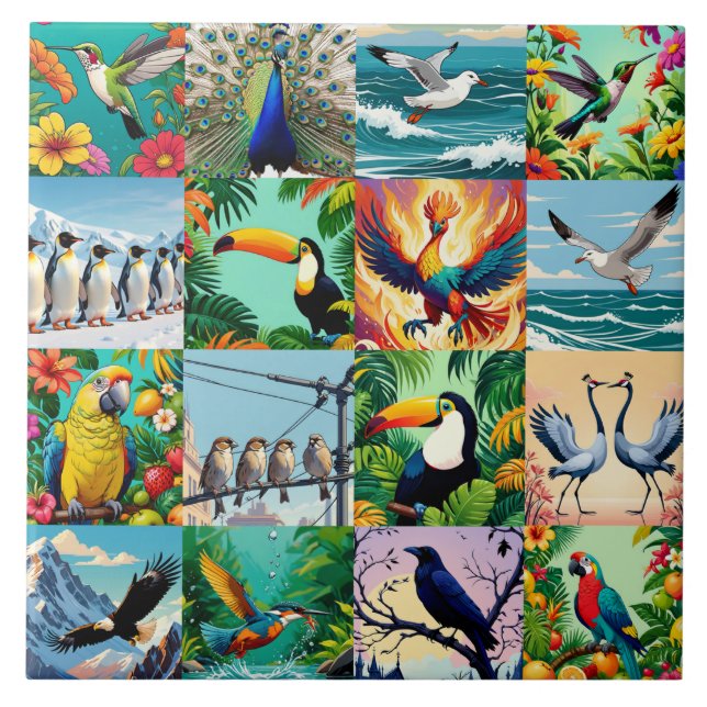 Carreau Motif patchwork d'oiseaux  (Devant)